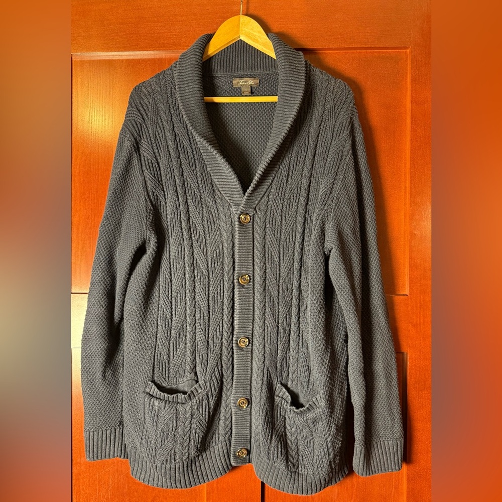Tasso Elba Men’s Navy Cotton Shawl Collar Cardigan Size Large